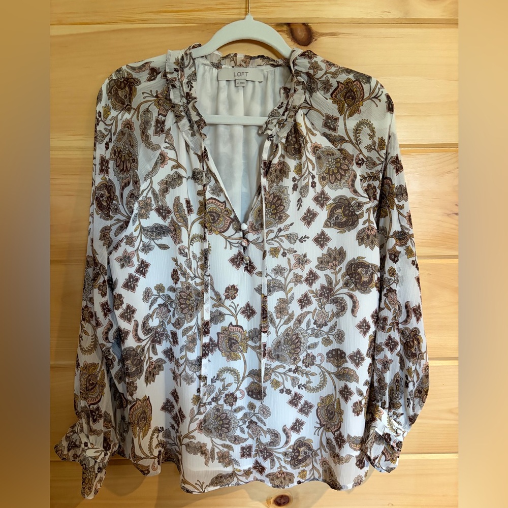 LOFT Paisley Print Blouse - Cream and Brown